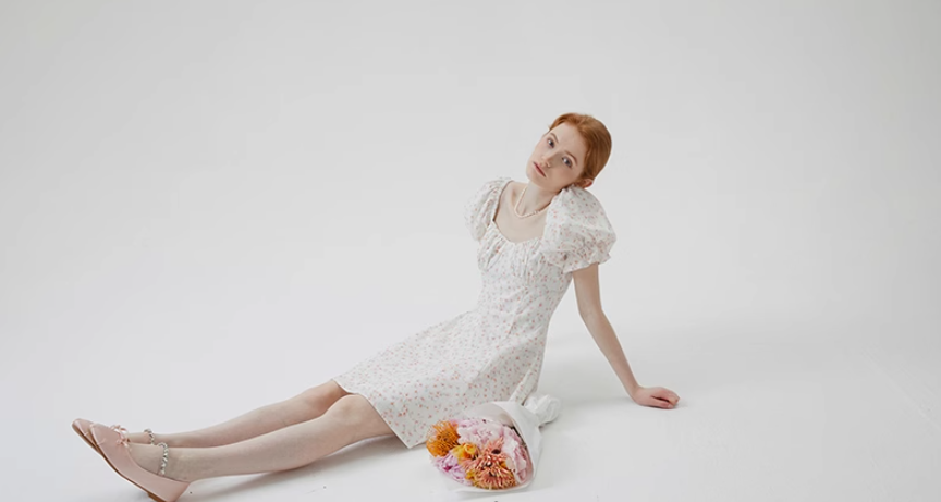 Jasmine French floral dress small fresh sweet puff sleeve short skirt R2763