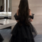 Charming Black Sequins Prom Dress for Women,A-Line Off-the-shoulder Elegant Maxi Evening Dress RS1027