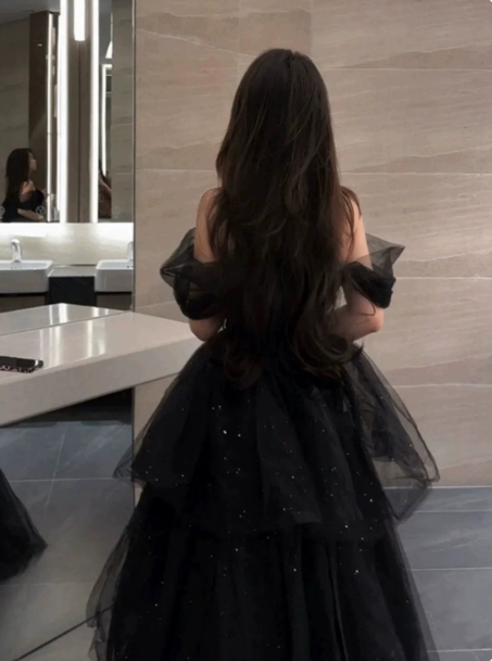 Charming Black Sequins Prom Dress for Women,A-Line Off-the-shoulder Elegant Maxi Evening Dress RS1027