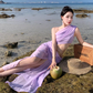 Photo skirt waist-baring one-shoulder dress design seaside atmosphere holiday beach skirt R1592