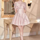 French one-shoulder pink satin banquet birthday party short slim dress dress homecoming dress R2969