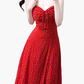 2025 summer new red floral temperament slim medium-length suspender dress R0924