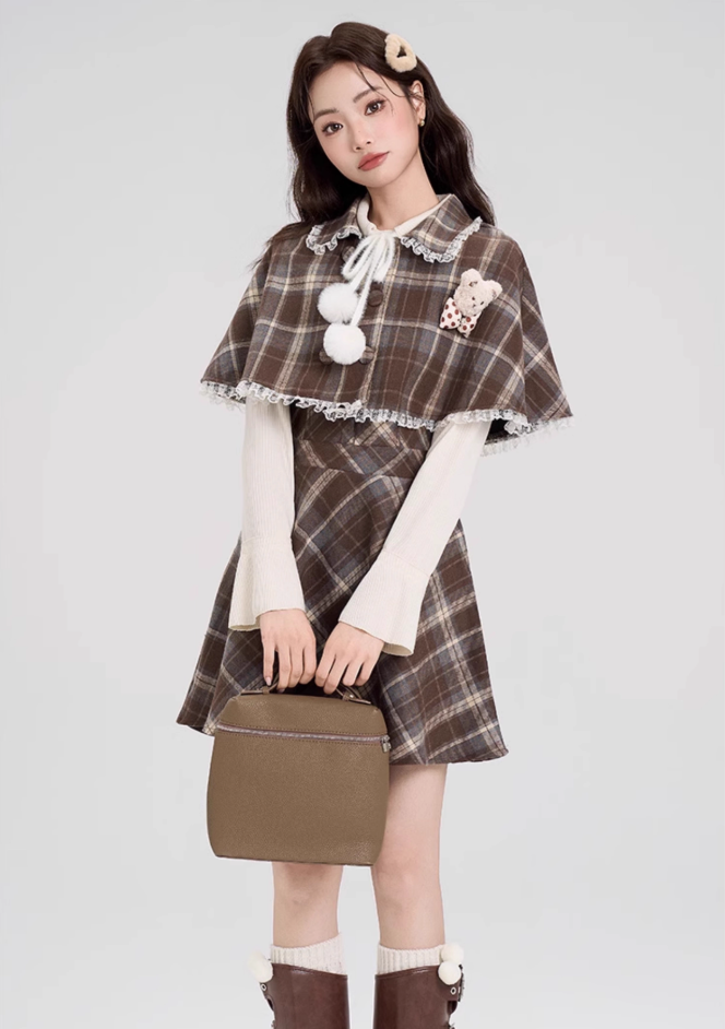 Cape shawl outer dress suit new style small school style outfit a complete set R2373