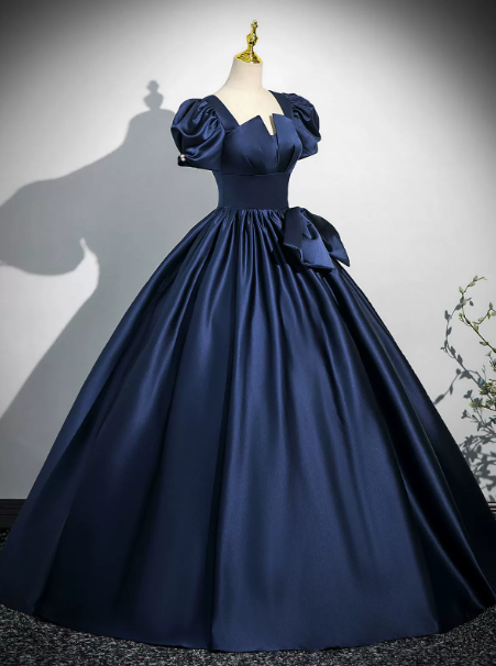 Elegant Navy Celebrity Dress,Ball Gown Square Bow Waist Ornament Maxi Evening Dress RS1029