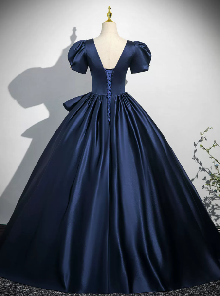 Elegant Navy Celebrity Dress,Ball Gown Square Bow Waist Ornament Maxi Evening Dress RS1029