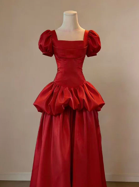 Minimalist Bodycon Prom Dress,A-Line Square Puff Sleeves Maxi Evening Dress RS1030