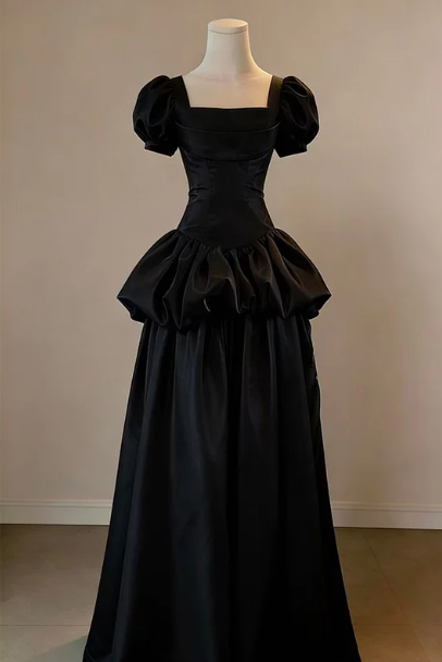 Minimalist Bodycon Prom Dress,A-Line Square Puff Sleeves Maxi Evening Dress RS1030