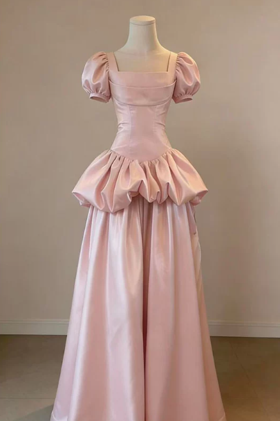 Minimalist Bodycon Prom Dress,A-Line Square Puff Sleeves Maxi Evening Dress RS1030