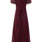 2025 Summer New French Red Cherry Floral Square Neck Short Sleeve Long Dress R0930