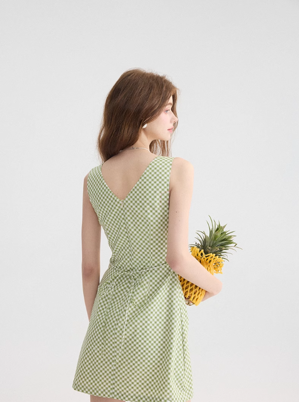 French green dress suspenders short skirt holiday wear skirt R2751