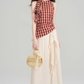 French irregular retro plaid halter neck off-shoulder top with strappy skirt two-piece set R2408
