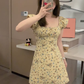 Dress long French style slim fit square collar flying sleeves A-line short skirt summer R2932