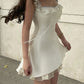 White suspender lace trim slim irregular skirt homecoming dress R2532