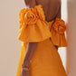 Retro yellow tube top design sleeves waist slim sexy short skirt homecoming dress R3665