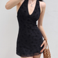 American sexy girl hanging neck camisole dress slimming black mesh short skirt R2872