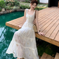 Fairy waist skirt travel photo shoot long skirt exposed waist suspender dress R1763