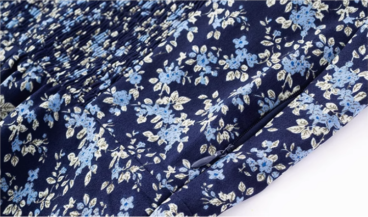 French retro floral suspender dress 2025 new holiday navy blue long dress R2591