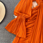 Spring super fairy seaside vacation ruffled high waist slim V-neck dress desert travel red long skirt R0329