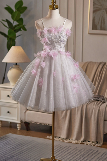 Charming Lavender Homecoming Dress ,A-Line Spaghetti Straps Applique Corset Short Prom Dress RS809