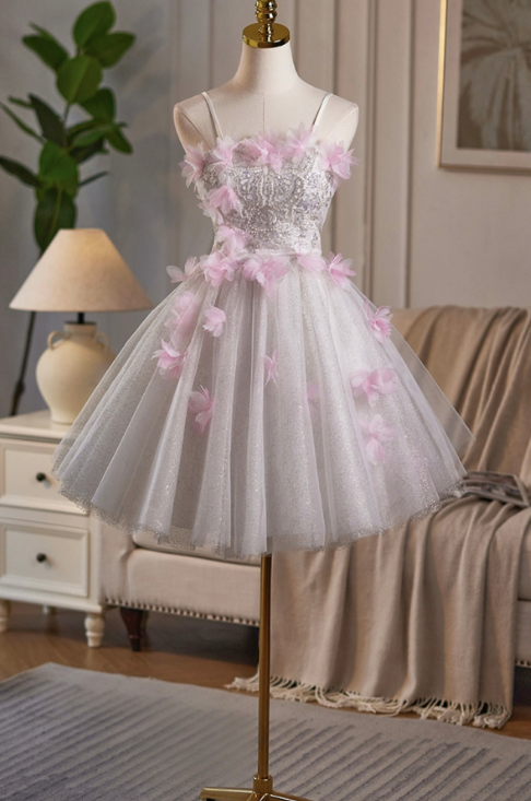 Charming Lavender Homecoming Dress ,A-Line Spaghetti Straps Applique Corset Short Prom Dress RS809
