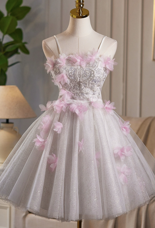Charming Lavender Homecoming Dress ,A-Line Spaghetti Straps Applique Corset Short Prom Dress RS809