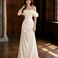 Gentle Bateau Corset Prom Gown , White Women's Maxi Evening Dress Ball Gown RS2607