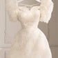 White puff sleeves slim fit gentle princess skirt homecoming dress R2557
