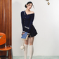 Elegant retro versatile patchwork short skirt autumn mid-waist casual skirt R3333