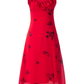 2025 Summer New Red Floral Pleated V-Neck Sleeveless Long Holiday Dress R0955