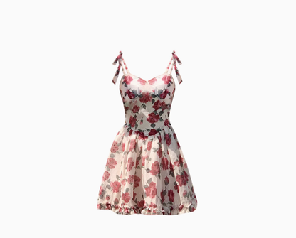 Floral suspender skirt 2025 new pure romantic slim rose dress R0019