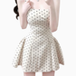 2025 Summer New Apricot Polka Dot Waist Square Neck A-line Short Suspender Dress R0907