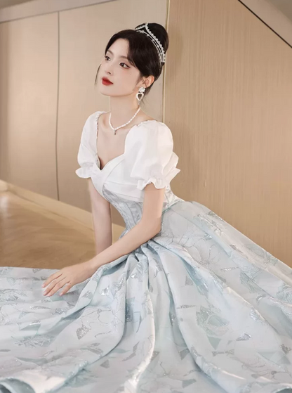 Elegant Patchwork Quinceanera Dress for Women,A-Line Square-neck Embroidery Maxi Evening Dress RS1035