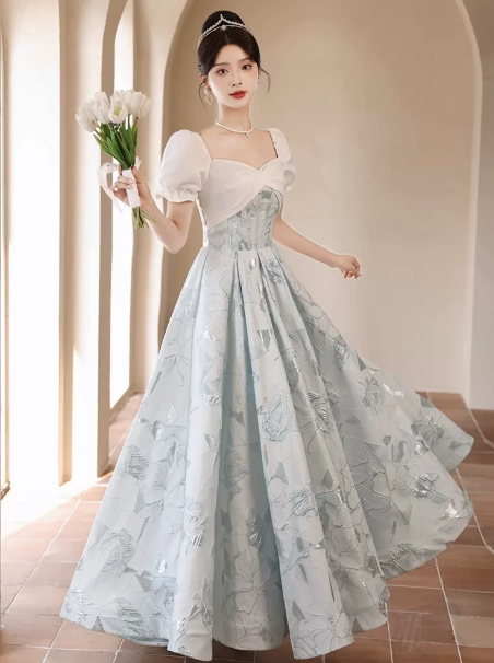 Elegant Patchwork Quinceanera Dress for Women,A-Line Square-neck Embroidery Maxi Evening Dress RS1035