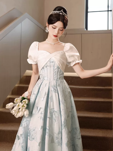 Elegant Patchwork Quinceanera Dress for Women,A-Line Square-neck Embroidery Maxi Evening Dress RS1035