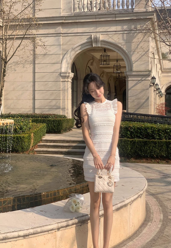 White sleeveless dress for women, new style, beautiful, unique, slim fit, elegant dress R4420