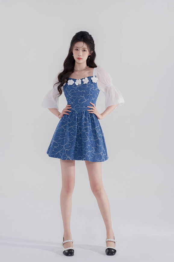 Summer new high waist skirt square neck denim dress design niche temperament sweet short skirt R4142