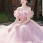Sweet Blush Pink Prom Dress,A-Line Bateau Puff Sleeves Applique Maxi Quinceanera Dress RS1038