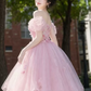 Sweet Blush Pink Prom Dress,A-Line Bateau Puff Sleeves Applique Maxi Quinceanera Dress RS1038