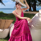 French retro heavy hollow flower embroidery design rose red suspender dress waist lace long skirt R0205