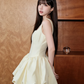 Minimalist Pastel Yellow Homecoming Dress ,A-Line Square-neck Corset Summer Dress RS1059