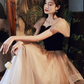 Glitter Contrast Prom Dress,A-Line Sweetheart Puff Sleeves Tulle Maxi Evening Dress RS1039