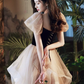 Glitter Contrast Prom Dress,A-Line Sweetheart Puff Sleeves Tulle Maxi Evening Dress RS1039