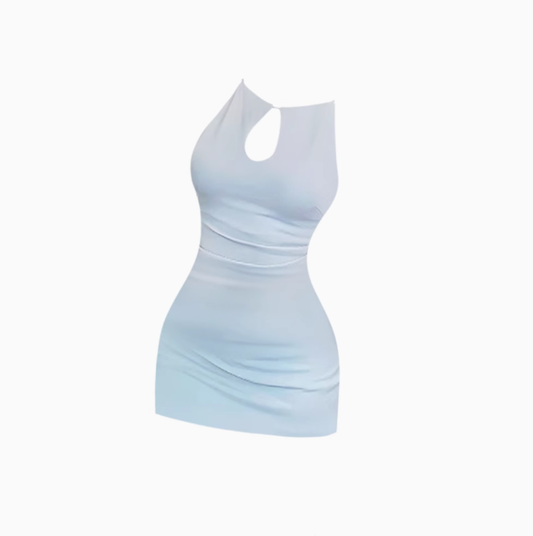 Temperament celebrity hollow sleeveless dress 2025 pure desire waist hip short skirt R1418