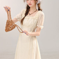 French style gentle waist apricot dress beautiful summer skirt R1922