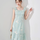 Temperament dress new summer French waist high-end mid-length niche design printed skirt R4262