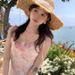 Pink long atmospheric mesh halter dress for women, a summer French retro slimming dress R4788