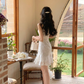 French V-neck Crochet Hollow Dress Women's Slim Sleeveless Temperament Lace Mini Skirt R4337