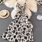 Beach dress super fairy seaside vacation long skirt V neck A line suspender dress R0342