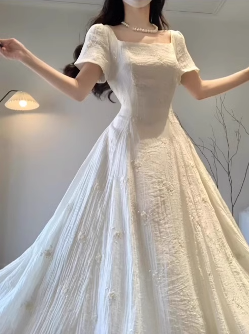 Platycodon French first love dress high-grade gentle temperament unique beautiful waist A-line long skirt R0452