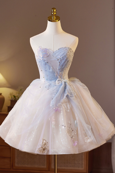 Dreamy Sequins Homecoming Dress ,A-Line Sweetheart Tulle Corset Short Prom Dress RS810